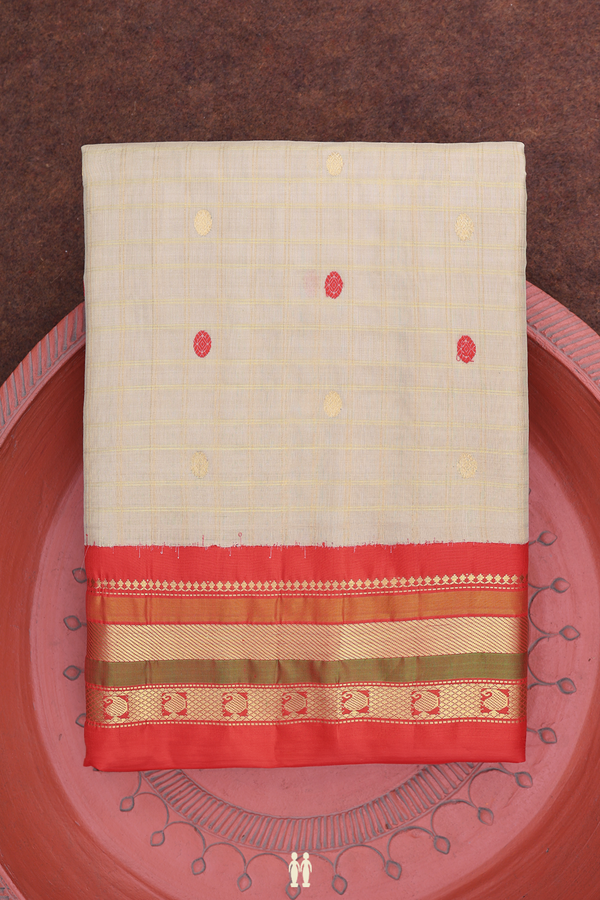 Gadwal Silk Saree In Cream Color With Checks Design