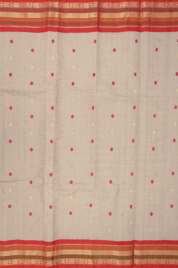 Gadwal Silk Saree In Cream Color With Checks Design