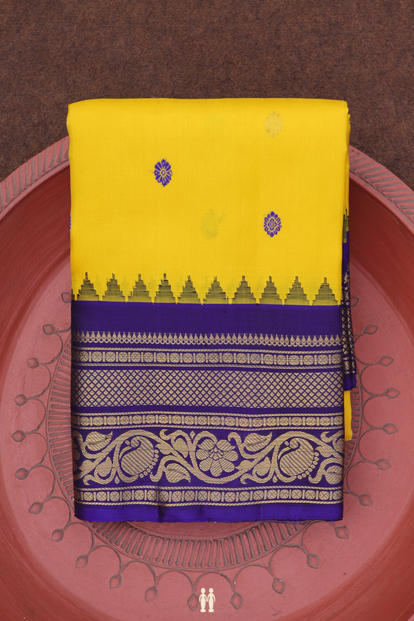 Gadwal Silk Saree In Royal Yellow With Floral Buttas