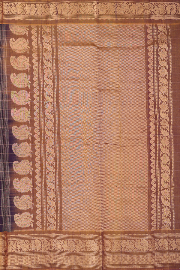 Gadwal Silk Saree In Dark Oak Brown With Checks Design