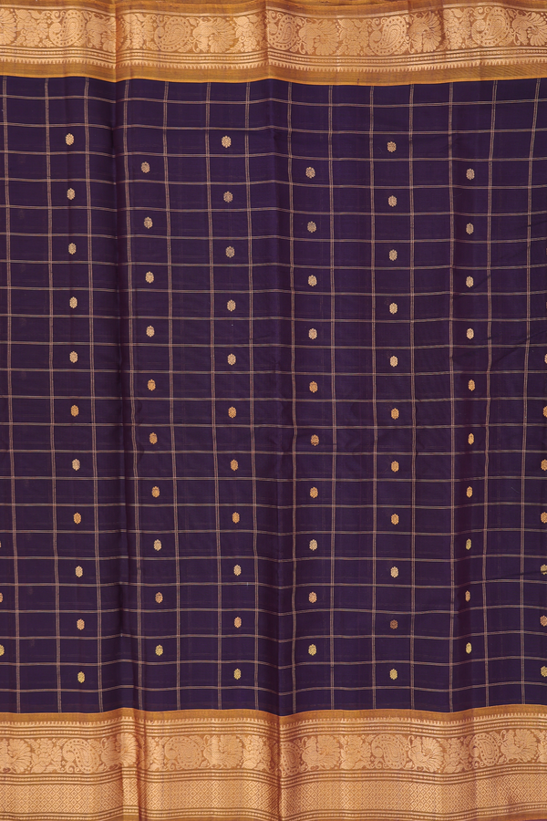 Gadwal Silk Saree In Dark Oak Brown With Checks Design