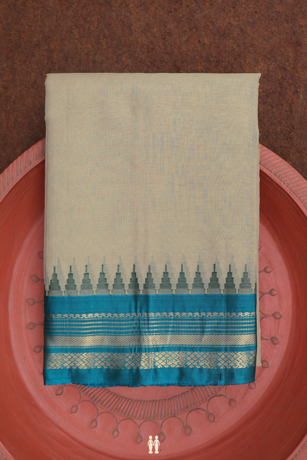 Gadwal Silk Cotton Saree In Pastel Khaki With Contrast Border