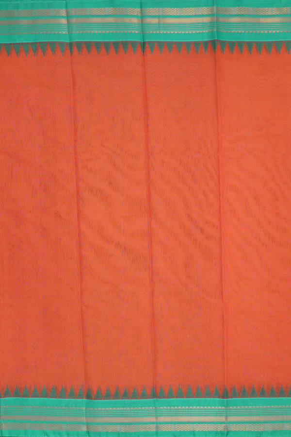 Gadwal Silk Cotton Saree In Orange With Contrast Border