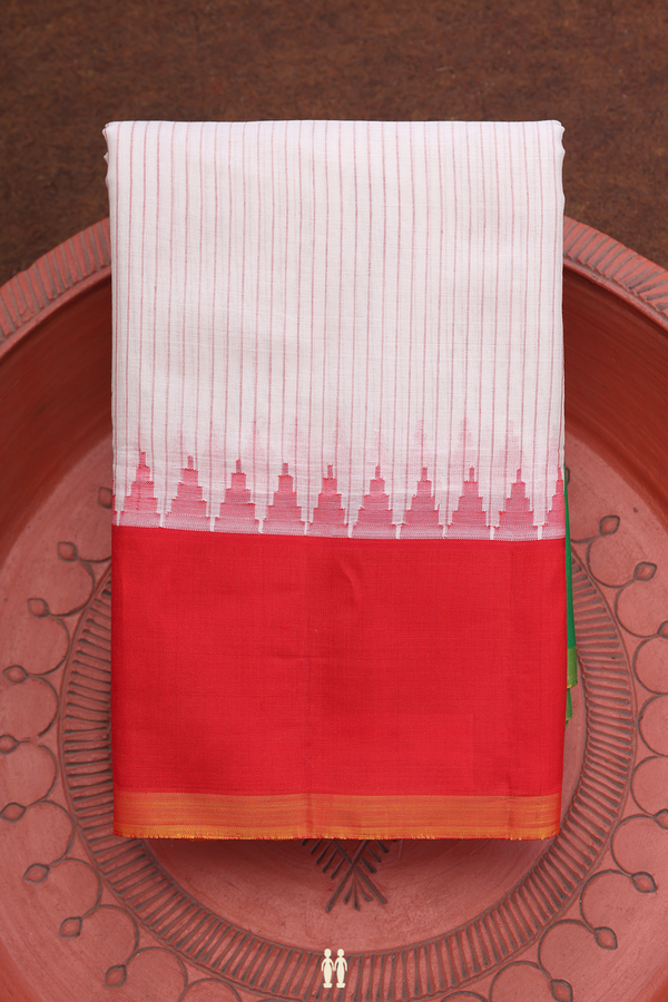 Gadwal Silk Cotton Saree In White With Stripes Design