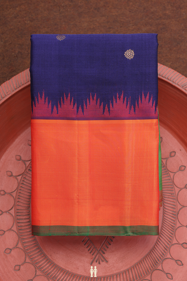 Gadwal Silk Cotton Saree In Oxford Blue With Zari Buttas