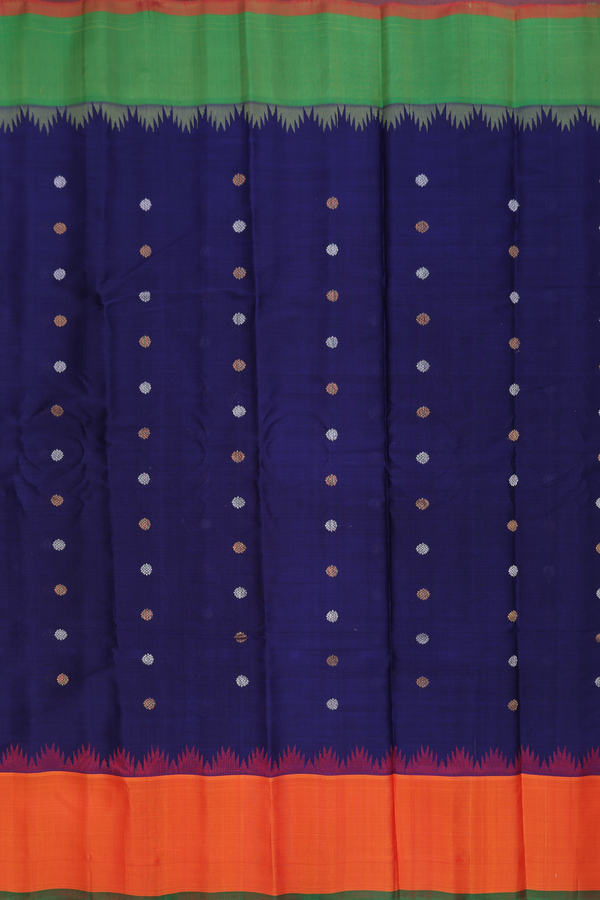 Gadwal Silk Cotton Saree In Oxford Blue With Zari Buttas