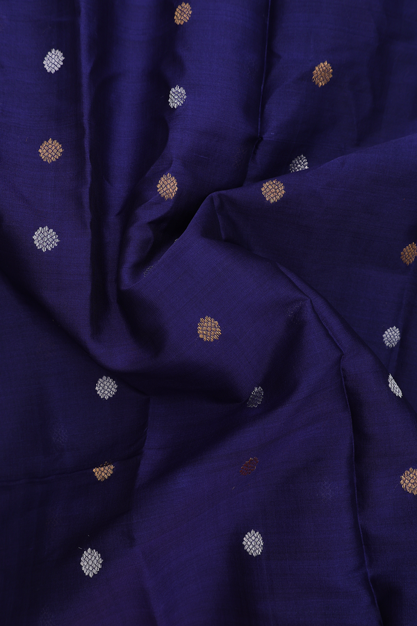 Gadwal Silk Cotton Saree In Oxford Blue With Zari Buttas