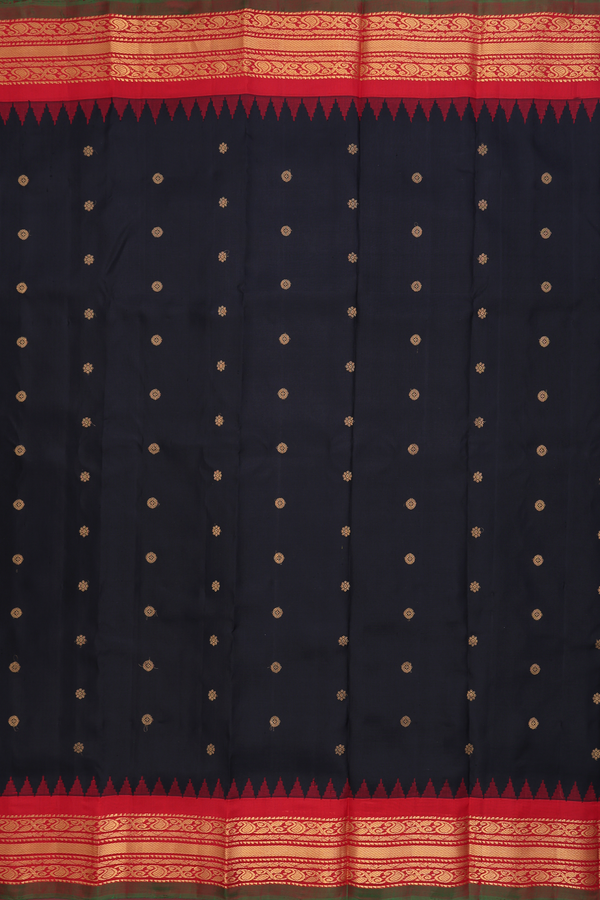 Gadwal Silk Saree In Black With Floral Buttas