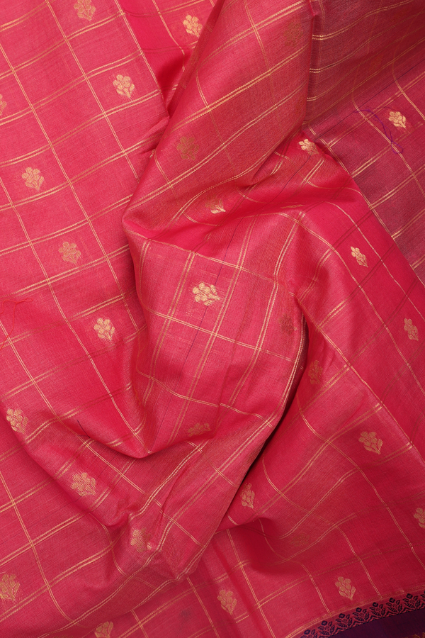 Gadwal Silk Cotton Saree In Pink With Checks Design