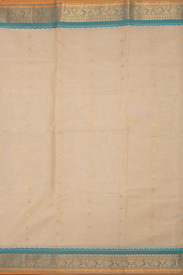 Gadwal Silk Cotton Saree In Pastel Khaki With Paisley Buttis