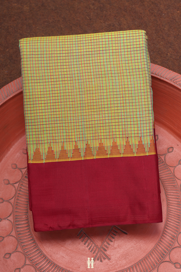 Gadwal Silk Cotton Saree In Pastel Green With Checks Design