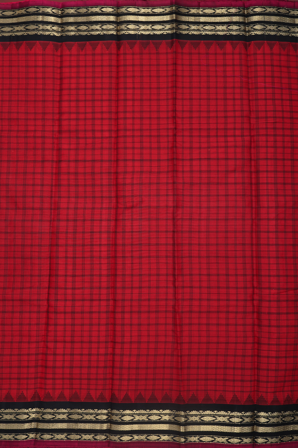 Gadwal Silk Cotton Saree In Red With Checks Design
