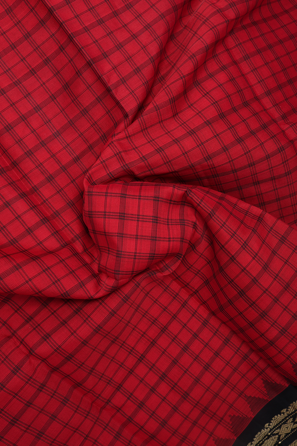 Gadwal Silk Cotton Saree In Red With Checks Design
