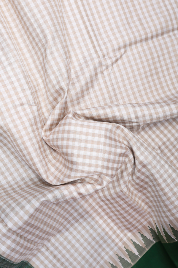 Gadwal Silk Saree Brown And White With Checks Design