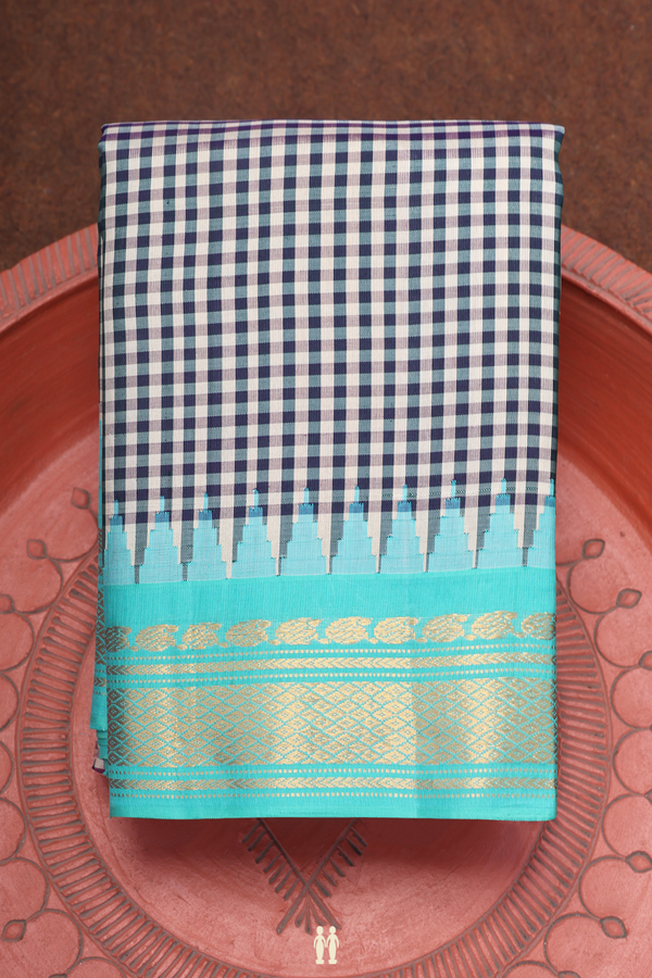 Gadwal Silk Saree Black And White With Checks Design