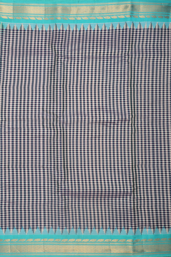 Gadwal Silk Saree Black And White With Checks Design
