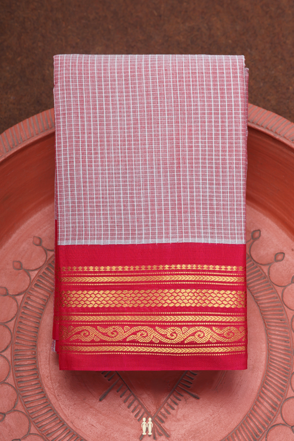 Gadwal Cotton Saree In Dusty Red With Checks Design