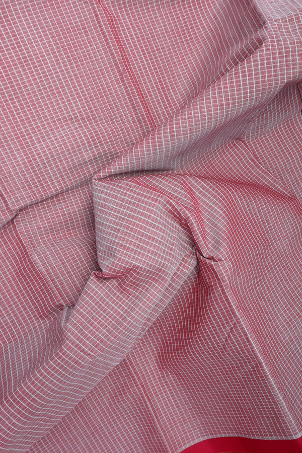 Gadwal Cotton Saree In Dusty Red With Checks Design