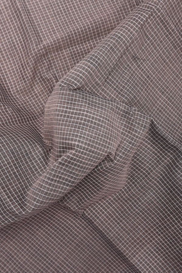 Gadwal Cotton Saree In Oxford Brown With Checks Design