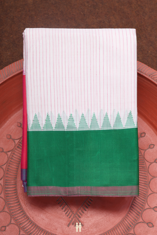 Gadwal Silk Cotton In White With Stripes Design