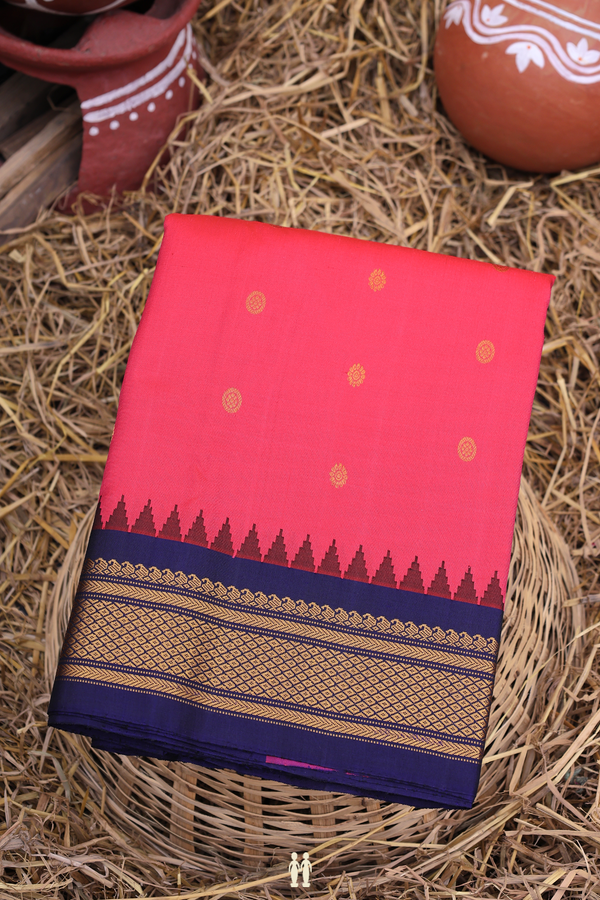 Gadwal Silk Saree In Hot Pink With Floral Design