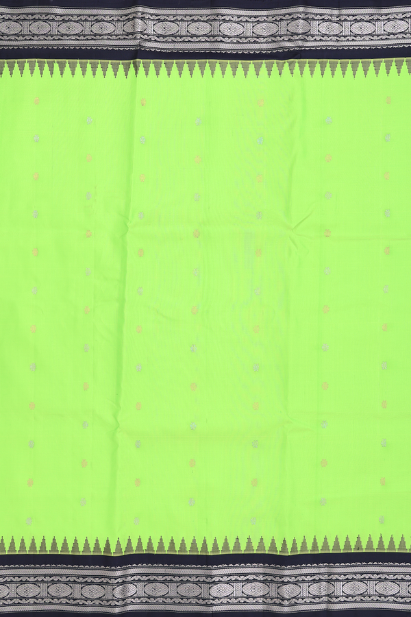 Gadwal Silk Saree In Lime Green With Floral Buttas