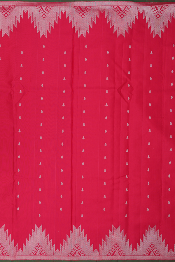 Gadwal Silk Saree In Scarlet Red With Paisley Buttis