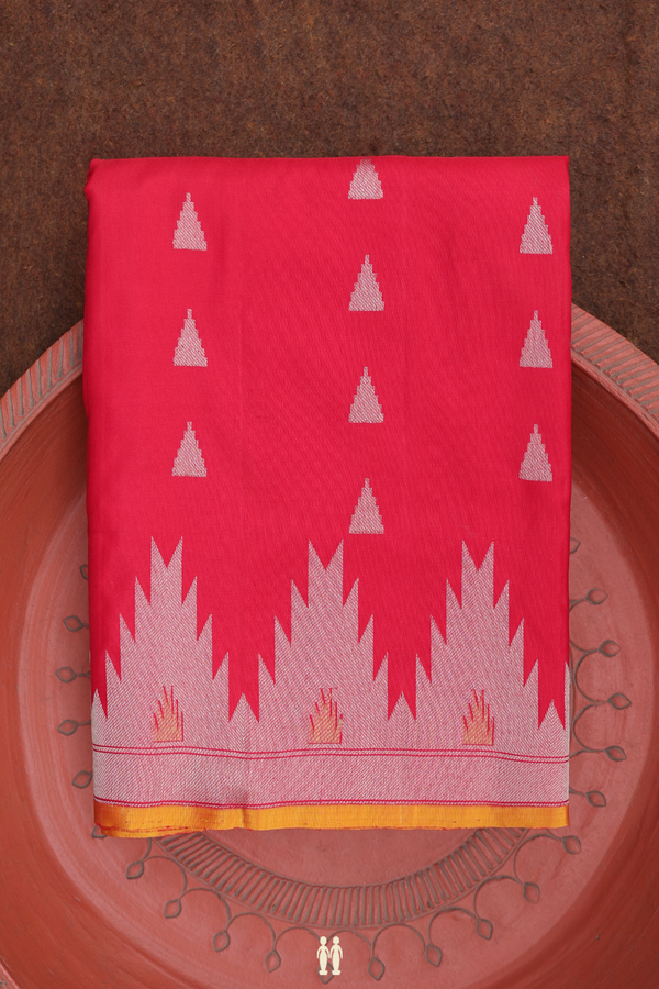 Gadwal Silk Saree In Scarlet Red With Temple Buttas