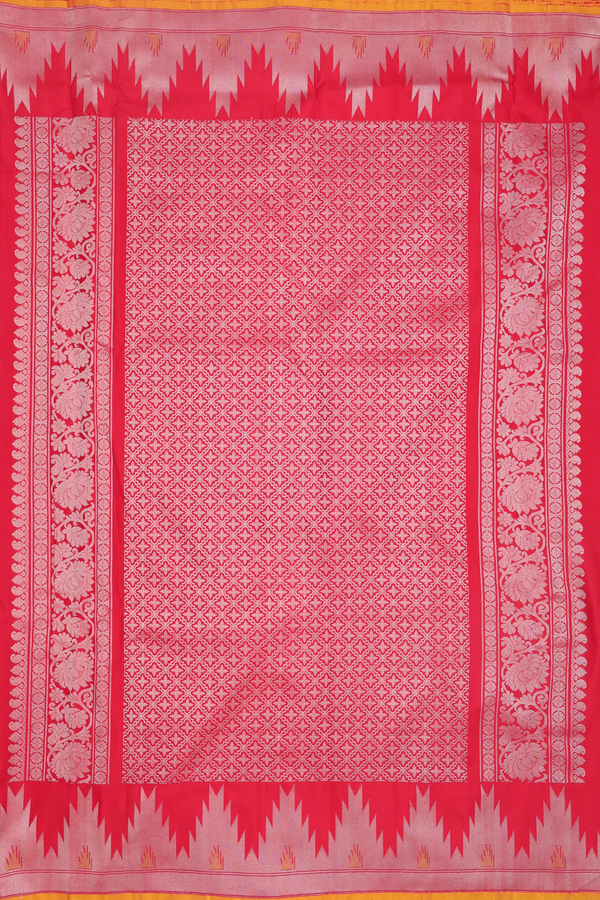 Gadwal Silk Saree In Scarlet Red With Temple Buttas