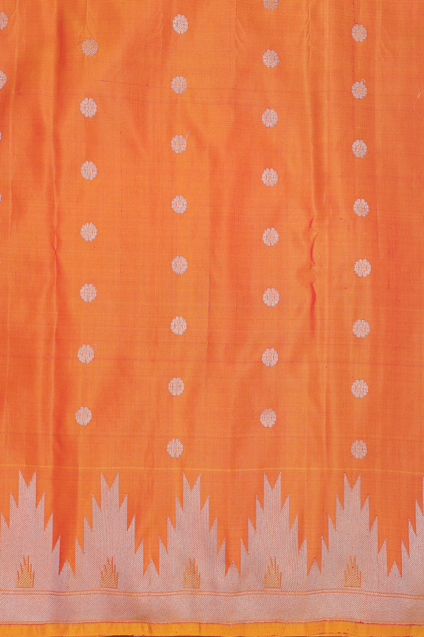 Gadwal Silk Saree In Scarlet Red With Temple Buttas