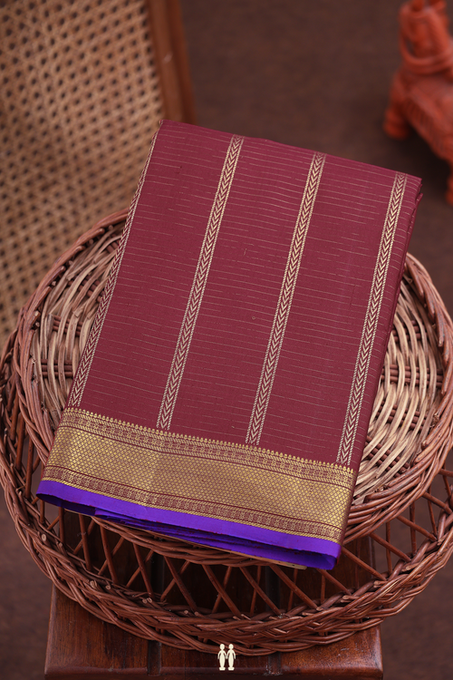 Kanchipuram Silk Saree In Maroon With Stripes Design