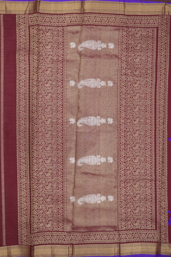 Kanchipuram Silk Saree In Maroon With Stripes Design