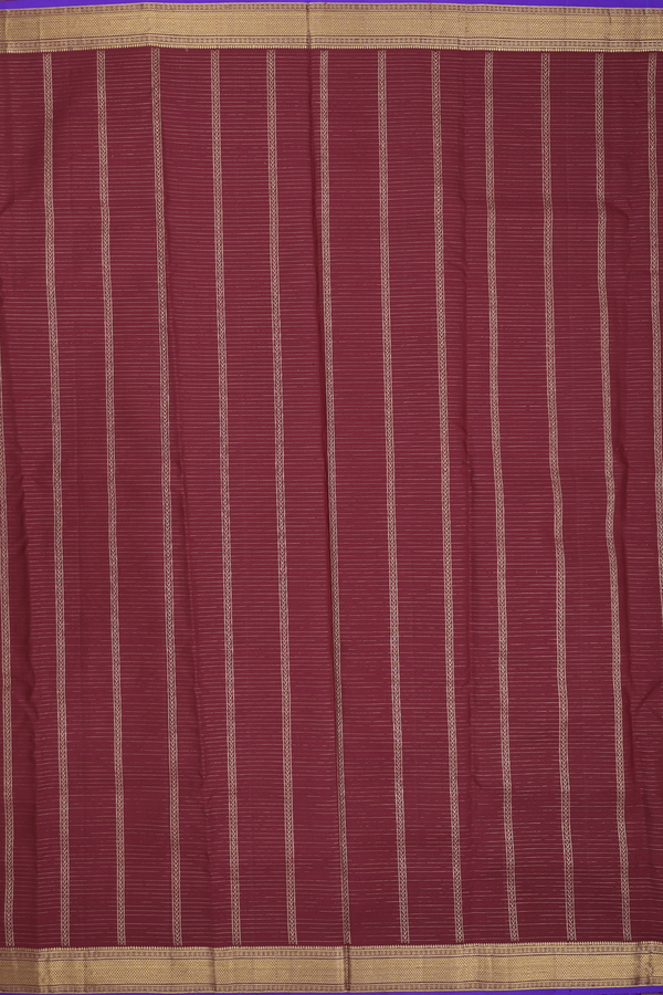 Kanchipuram Silk Saree In Maroon With Stripes Design