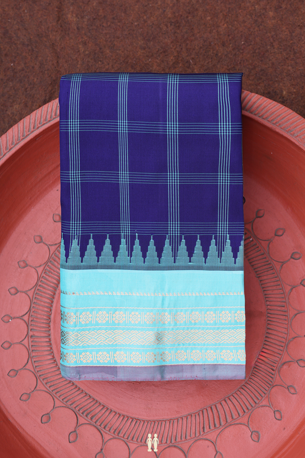 Gadwal Silk Saree In Royal Blue With Checks Design