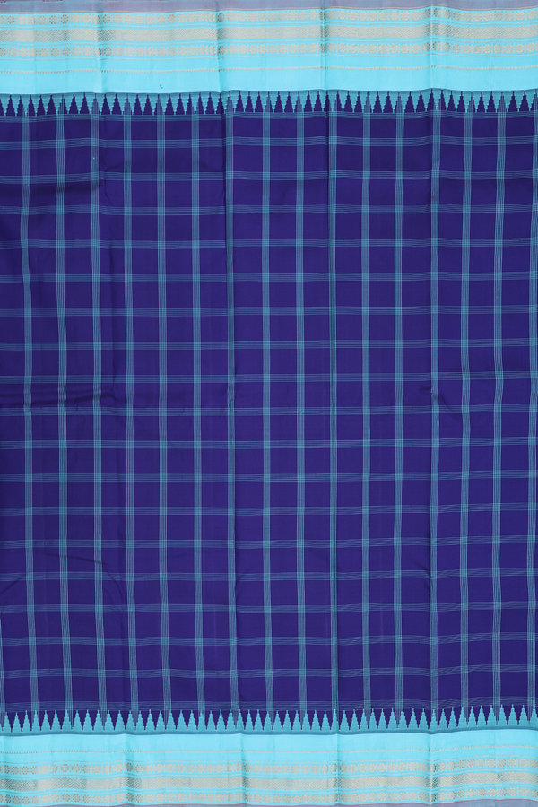 Gadwal Silk Saree In Royal Blue With Checks Design