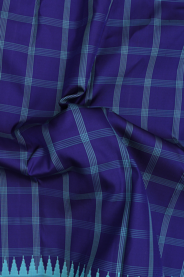 Gadwal Silk Saree In Royal Blue With Checks Design