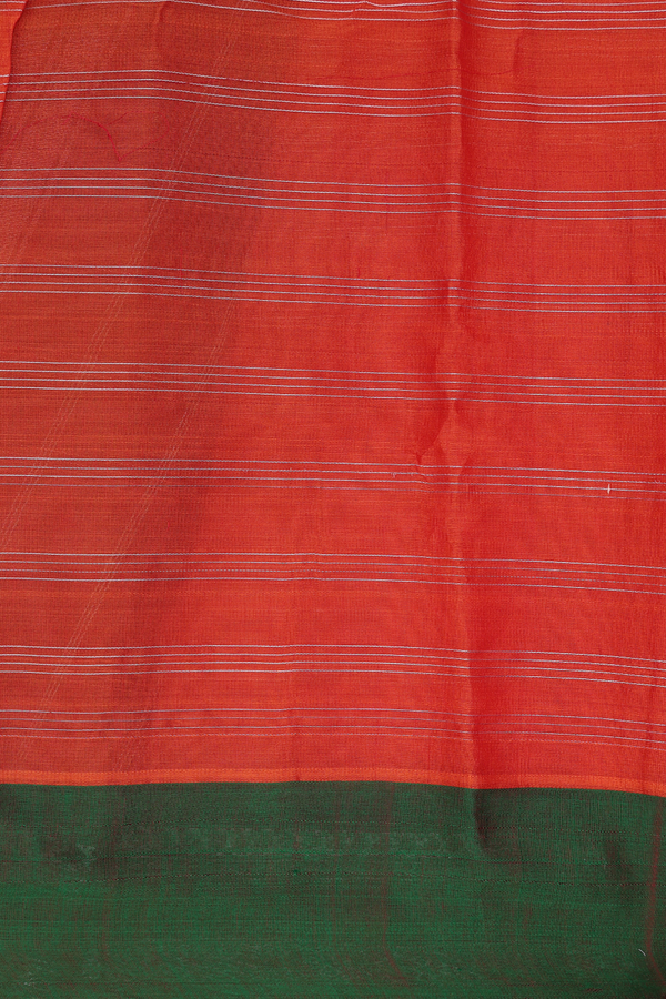Gadwal Cotton Saree In Reddish Orange With Stripes Design