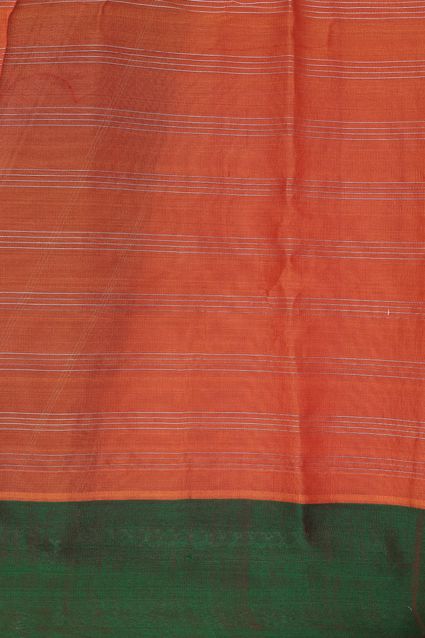 Gadwal Cotton Saree In Reddish Orange With Stripes Design