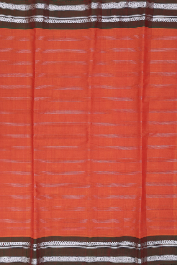 Gadwal Cotton Saree In Reddish Orange With Stripes Design