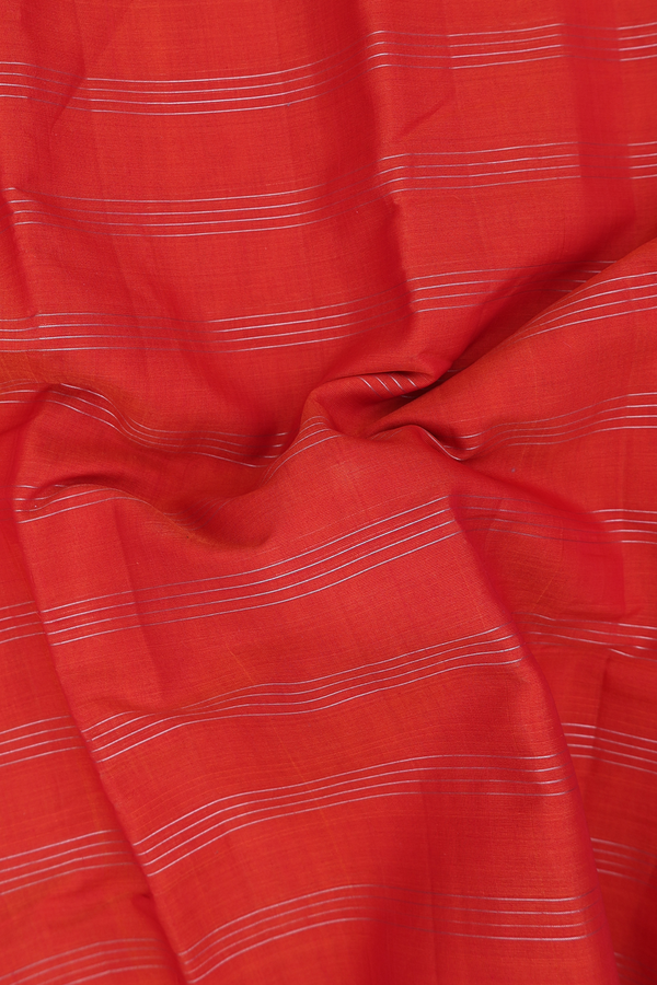 Gadwal Cotton Saree In Reddish Orange With Stripes Design