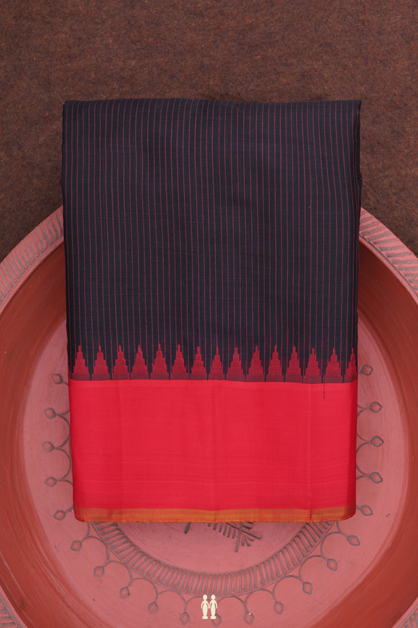 Gadwal Cotton Saree In Black With Stripes Design