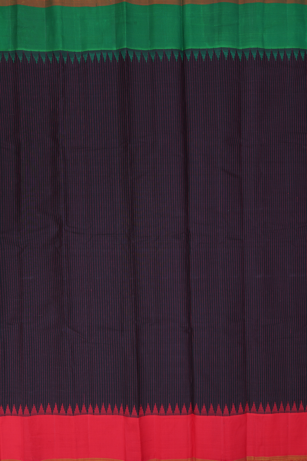 Gadwal Cotton Saree In Black With Stripes Design