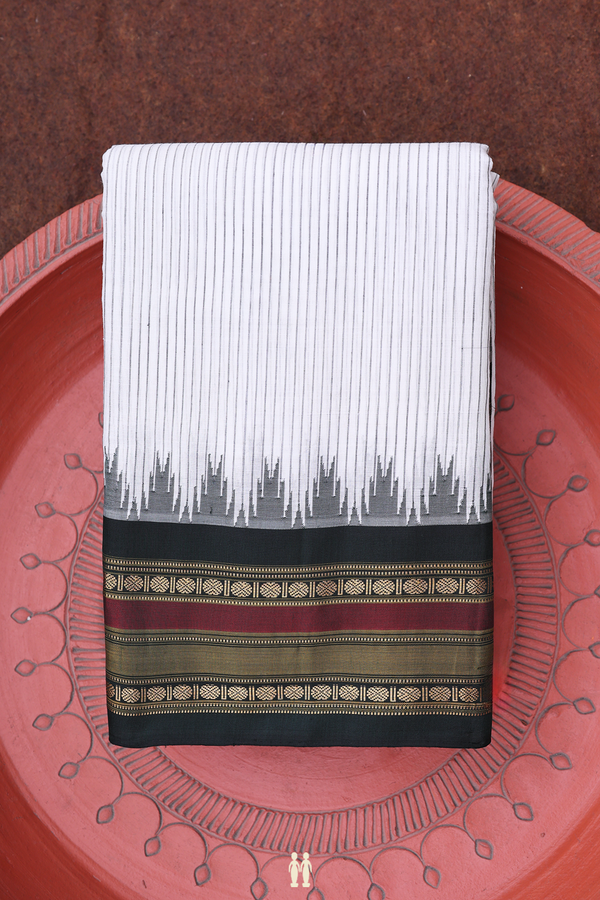 Gadwal Silk Cotton Saree In White With Stripes Design