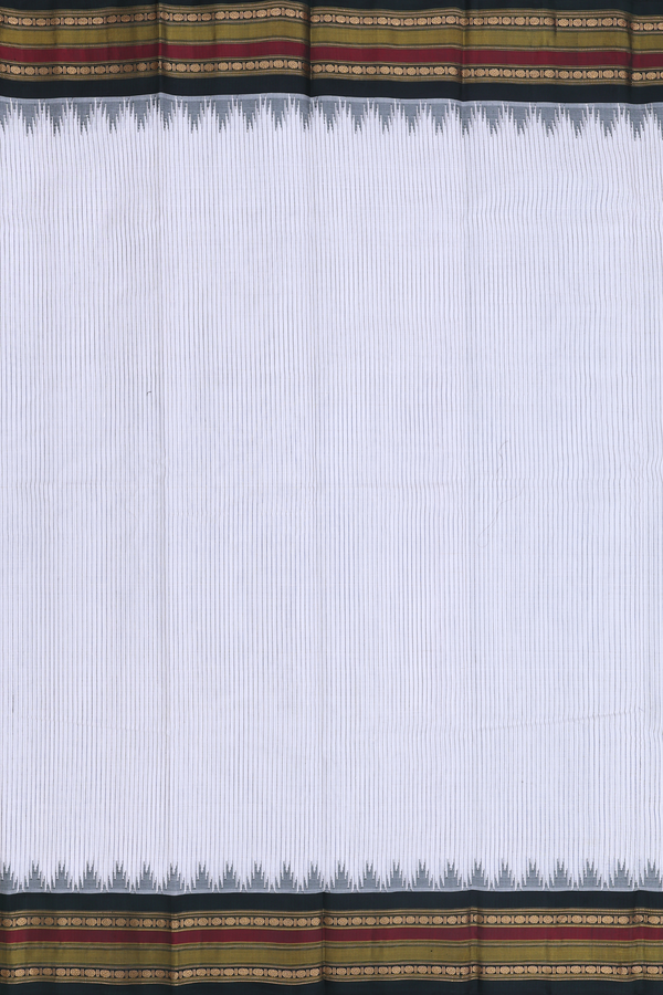 Gadwal Silk Cotton Saree In White With Stripes Design