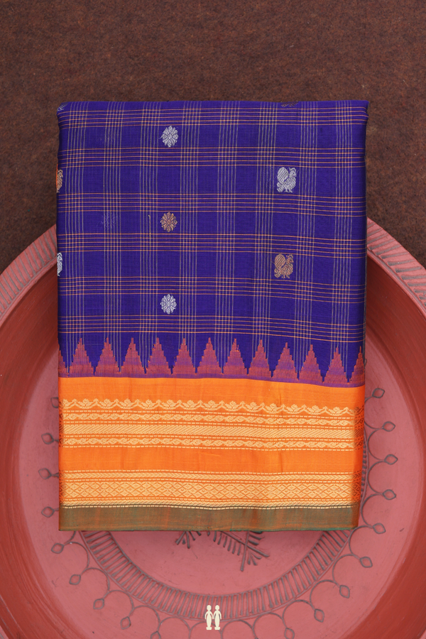 Gadwal Silk Saree In Royal Blue With Checks Design