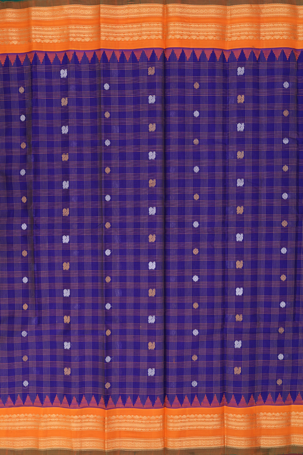 Gadwal Silk Saree In Royal Blue With Checks Design