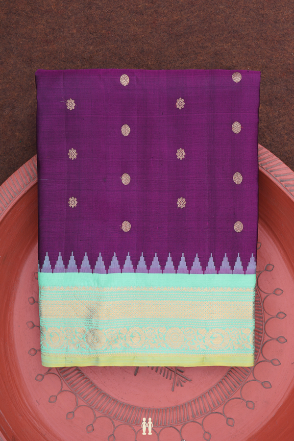 Gadwal Silk Saree In Grape Purple With Floral Buttas