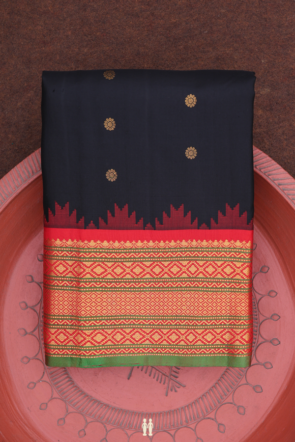 Gadwal Silk Saree In Black With Floral Buttas