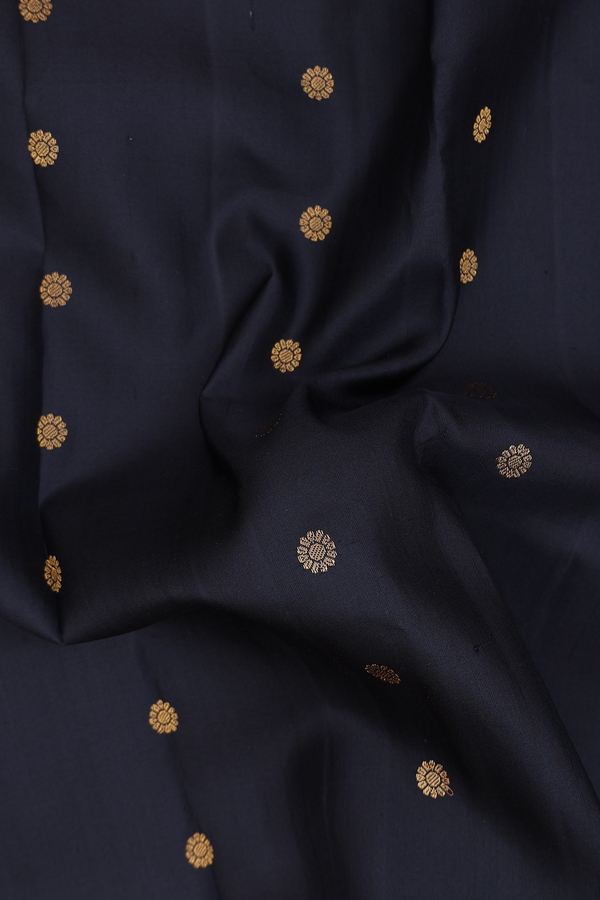 Gadwal Silk Saree In Black With Floral Buttas