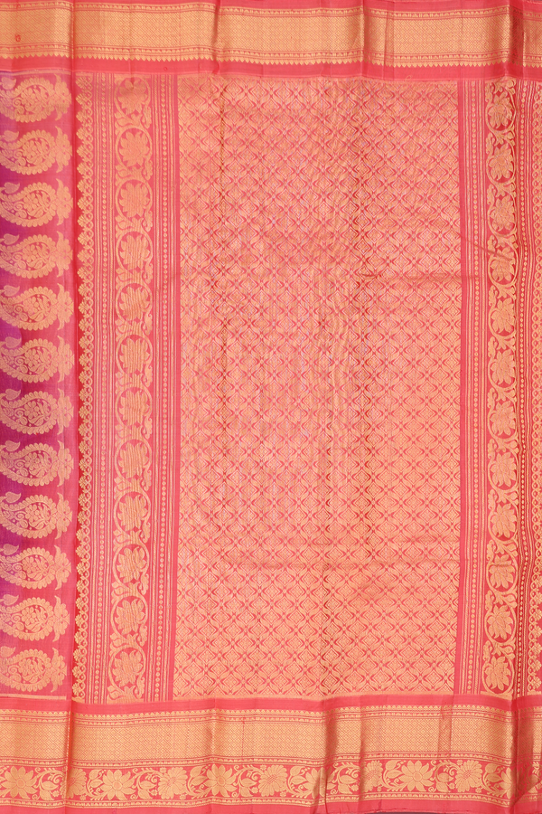 Gadwal Silk Cotton Saree In Berry Purple With Checks Design